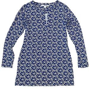 DVF Diane Von Furstenberg DVF Reina Blue Floral Print Long Sleeve Shift Dress